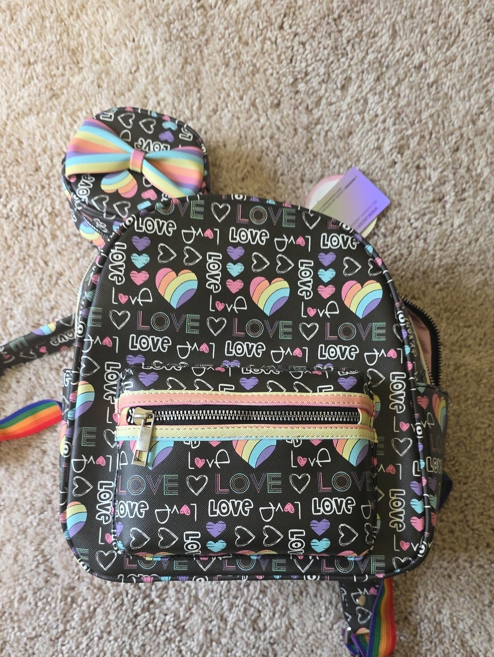 Under One Sky Black Rainbow Heart LOVE Mini Backpack